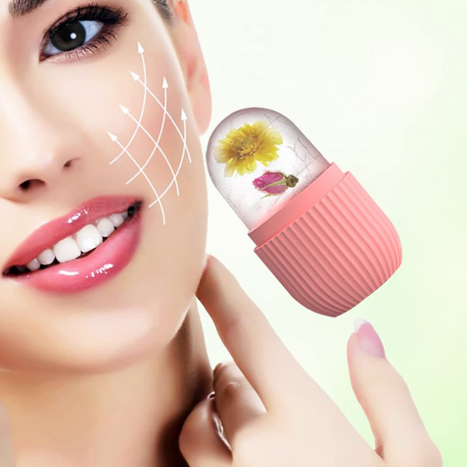 Joyeee Ice Face Roller, Reusable Silicone Mold Face Massage Eye Facial Beauty Skin Care Tools Apply Ice for Shrink Pores Anti Wrinkle Reduce Puffiness Improve Skin Elasticity, Striped, Pink