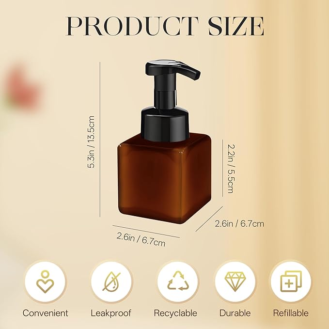 30 PCS 8.5 oz Foaming Soap Dispenser Plastic Foaming Pump Bottle, Refillable Dispenser with Plastic Pump, Empty Hand Bottles for Liquid Soap, Shampoo, Bathroom,Hotel,Restaurant (30, Brown)