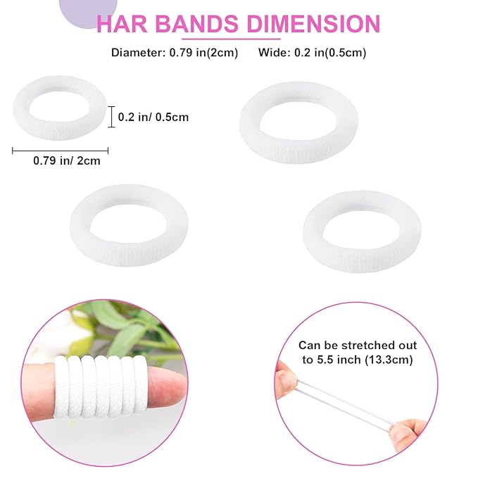 400 PCS Baby Hair Ties – No Damage Elastic Ponytail Holders, Soft Seamless Multicolor Hair Bands for Toddlers and Girls, Baby Hair Accessories (White)