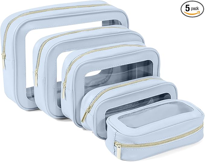 YOPCDJ 5PCS Diaper Bag Organizer Pouch Set, TSA Approved Toiletry Bag，Clear Waterproof TPU Makeup Bag Set Travel Organizer Bags for Women and Kids