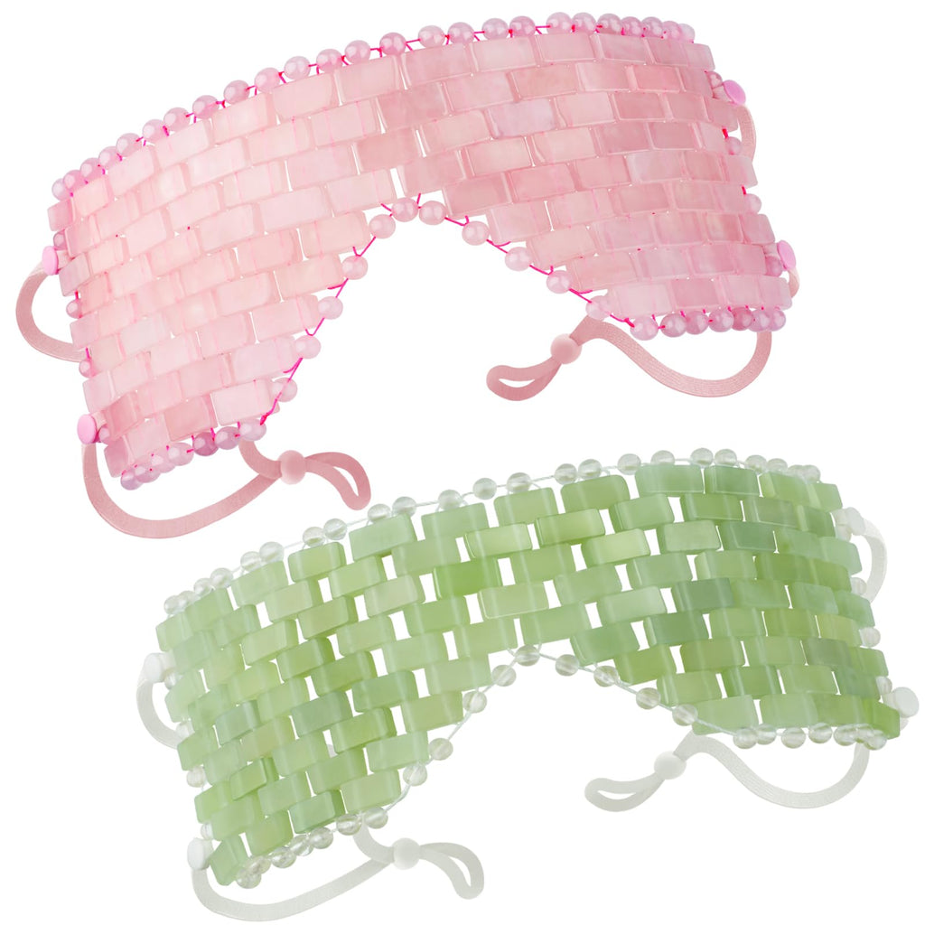 LazyGa Natural Jade Eye Mask and Rose Quartz Eye Mask Set - Soothing & Relaxing Alleviate Puffiness and Migraines with Cooling and Warming Therapy (2 Pcs)