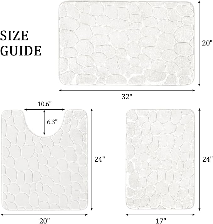 YIHOUSE Bathroom Rugs Mat Set, Memory Foam Bath Mat 3 Piece White