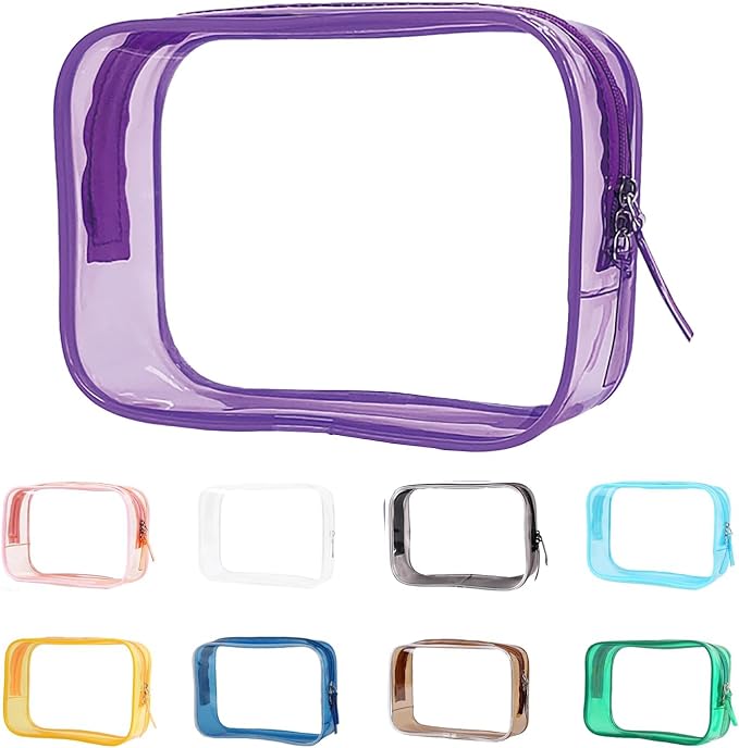 Buminee Clear Travel Toiletry Bag, Lightweight Transparent TSA Cosmetic Pouch, Multipurpose For Traveling - Purple 1 Pack