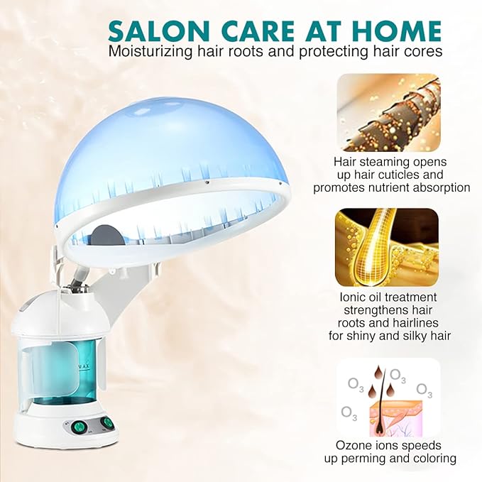 DENFANY Hair Steamer Facial Steamer 2 in 1 – Nano Ionic Steam for Deep Hydration, Adjustable Arm, Easy-Clean Wide Mouth Tank, Home & Salon Use