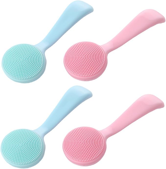 4 Pack Silicone Manual Facial Cleansing Brush,Skin Friendly Soft Bristles Waterproof Face Scrubber Exfoliating Brush for Women and Men Blackheads Makeup Residues Removal(Blue & Pink)