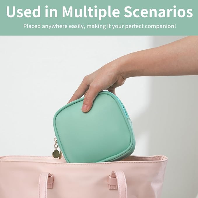 XIAOLER Small Makeup Pouch, Double Zipper Cosmetic Bag, Travel Makeup Bag, Cute Makeup Bag for Purse, Mini Toiletry Bag (mint green)