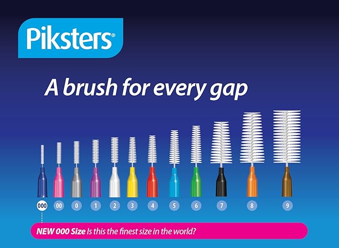 Piksters Interdental Brushes, 40 pk, Size 00, Interdental Tooth Brush for Extremely Tight Gaps, Gum Soft Bristles for Plaque Removal, Safe for Braces