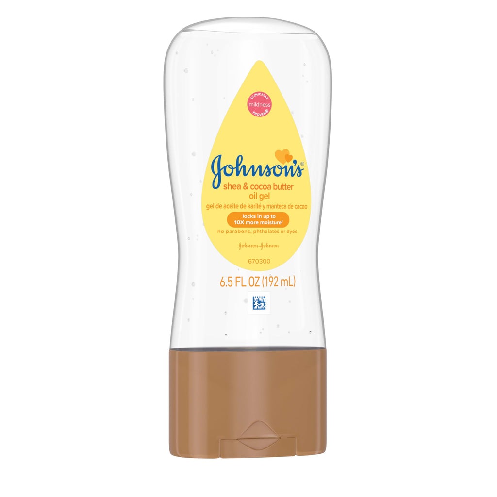 Johnson's Baby Oil Gel, Moisturizing Baby Massage Mineral Oil Enriched with Shea & Cocoa Butter, Dry Skin Relief for Babies, Kids & Adults, Nourishing & Gentle on Delicate Skin, 6.5 fl. oz, 6 Pack