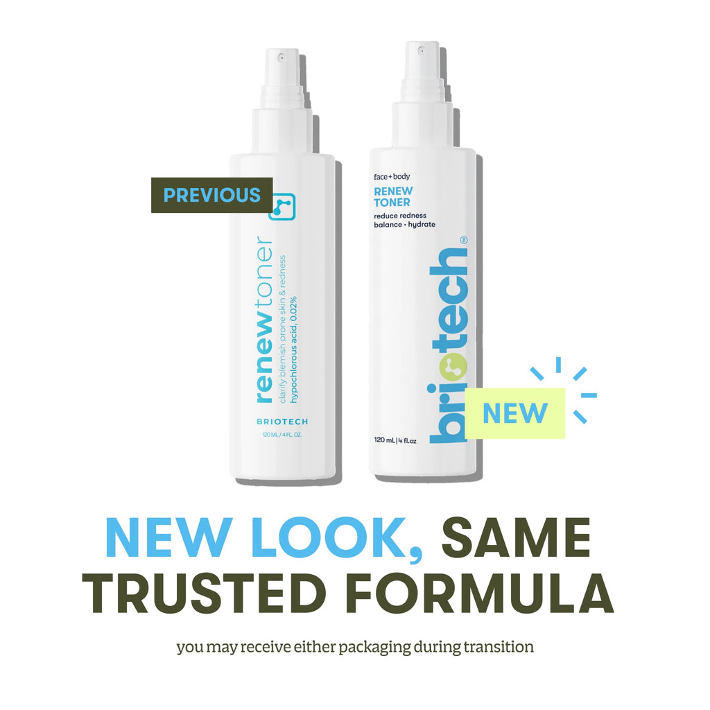 BRIOTECH Renew Toner, Hypochlorous Acid Spray, Minimize Appearance of Blemishes, Soothing Facial Mist for Sensitive Skin, Calm Redness & Bumps, Vegan, 2 fl oz Travel Size (2 Pack)