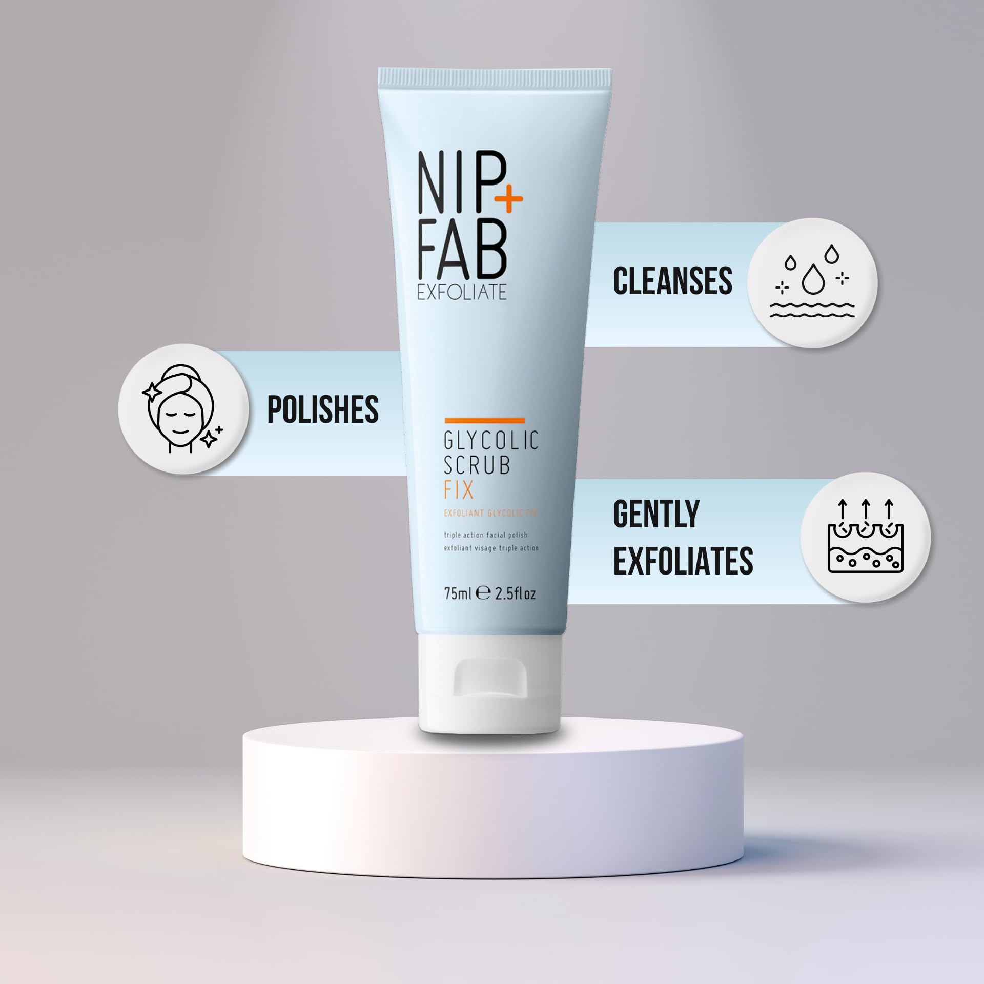 Nip + Fab Glycolic Fix Scrub (2.5 fl oz) – 3% Glycolic Acid 3-in-1 Facial Exfoliator – Brightening AHA Face Scrub with Salicylic Acid for Smooth Radiant Skin