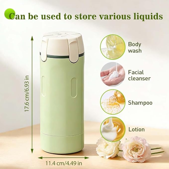 HISKI 4 in 1 Travel Bottles for Toiletries,Portable Travel Toiletries Bottle Set, Portable Containers for Shampoo Lotion Conditioner Cream Transparent with Scale and Label (White+Green-2PCS)