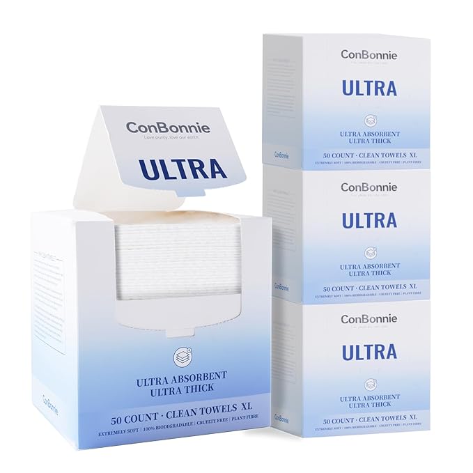 Conbonnie Clean Face Towels XL, Thickened Design, 10"×12" Biobased Facial Towels, Disposable Face Towelette, Makeup Remover Dry Wipes for Skin Care, Clean Skin, 200 Count (4 Pack)