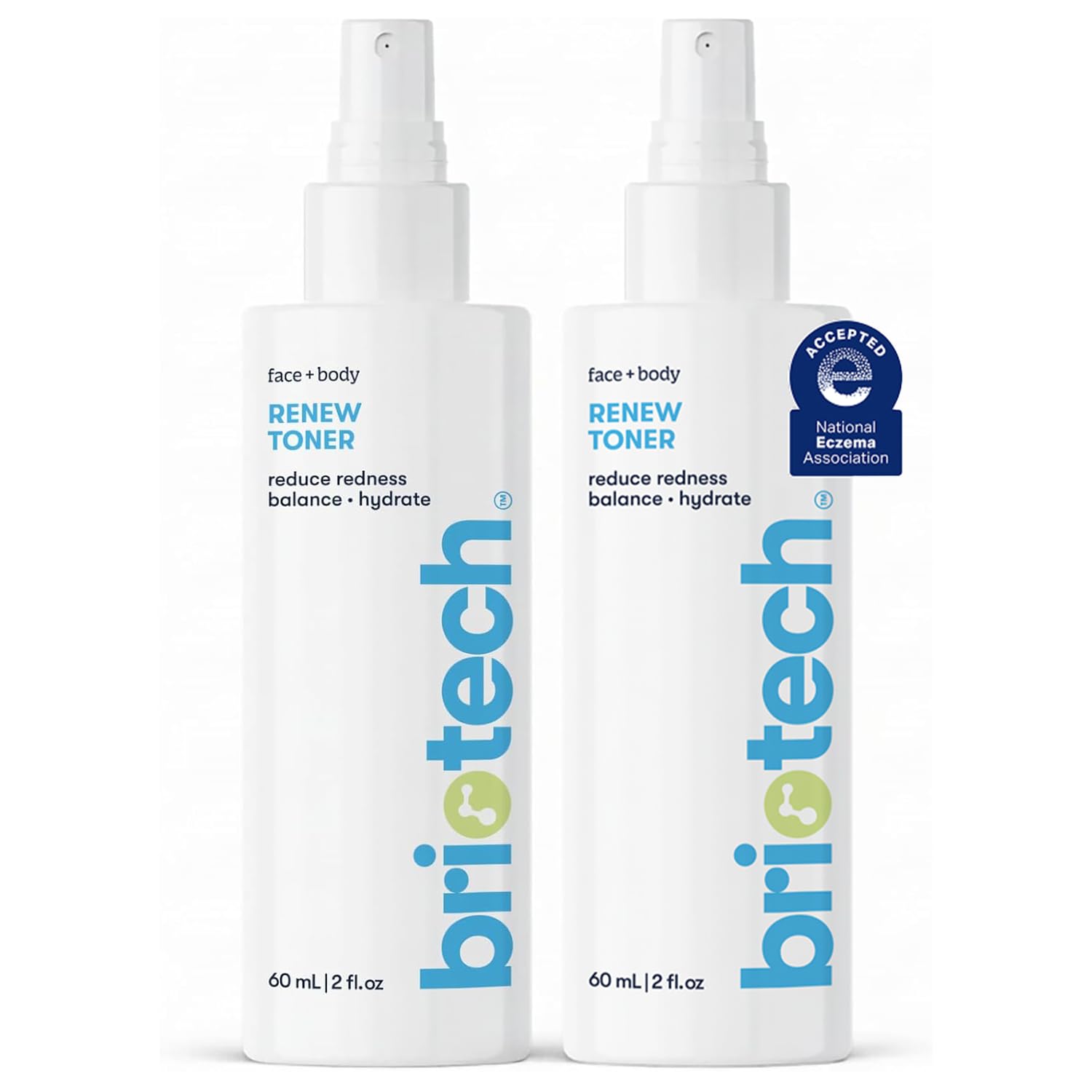 BRIOTECH Renew Toner, Hypochlorous Acid Spray, Minimize Appearance of Blemishes, Soothing Facial Mist for Sensitive Skin, Calm Redness & Bumps, Vegan, 2 fl oz Travel Size (2 Pack)