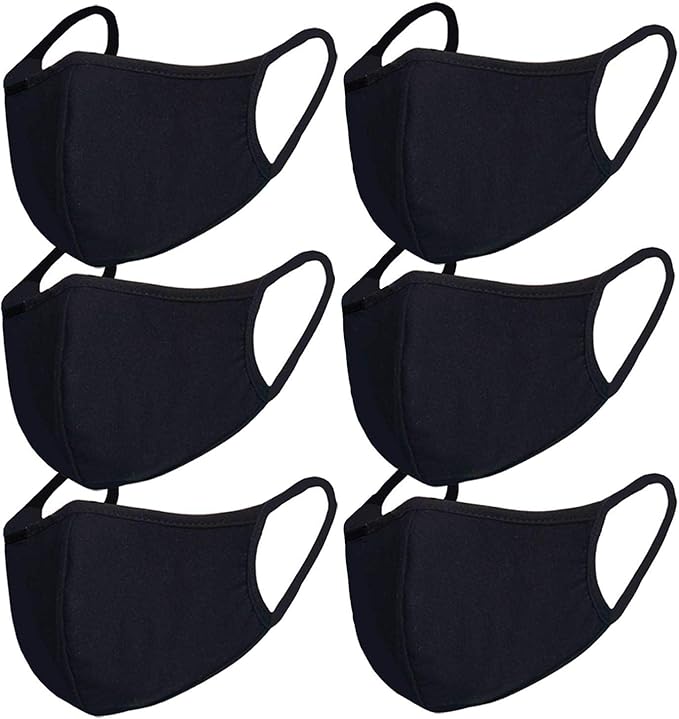 FECEDY 6pcs/Pack Black Mask Windproof Dustproof Masks Breathable Reusable Washed for Outdoor Sport Half Face Earloop Cotton Masks