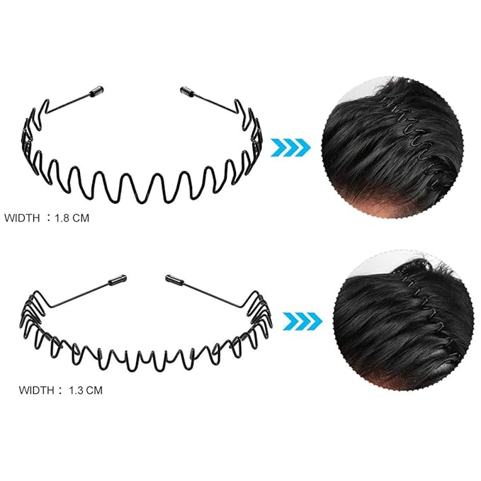 Vrose Flosi 2-Pack Metal Headbands for Men & Women - Zig Zag & Wavy Hair Bands for All Hair Types Safe Ball-End Tips & Thickened Electroplating - Hair Styling Accessories for Face Washing GYM Running