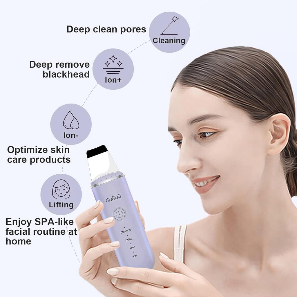 GUGUG Skin Scrubber Spatula Pore Cleaner Blackhead Remover, 4 Modes, Purple