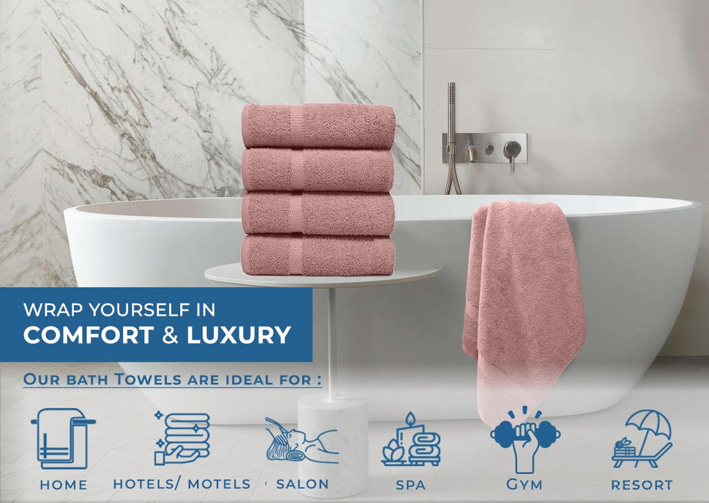 DAN RIVER 600 GSM Cotton Large Bath Towels Set of 4, 27 x 54 Inches