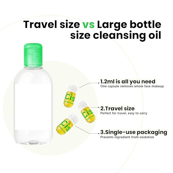 CISTTO Natural Cleansing Oil – mini portable makeup remover oil, Nourishing and Gentle for Sensitive Skin and All Skin Types, Travel-Friendly, 2ml x 20 Capsules
