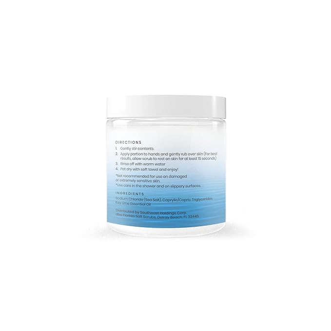 Sea Salt Body Scrub by Florida Suncare - Ocean Salt Body Polish Infused with Marine Algae - Exfoliating Face and Body Scrub - Facial Scrub Exfoliator to Tackle Acne (Key Lime, 12.1 oz)