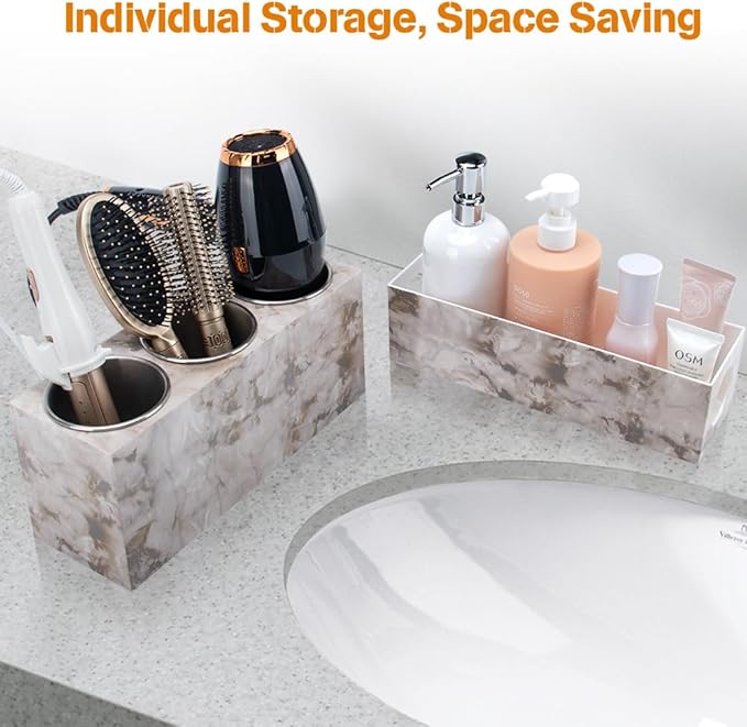 GFWARE Hot Hair Styling Tool Organizer with 3 Stainless Steel Cups, Marble