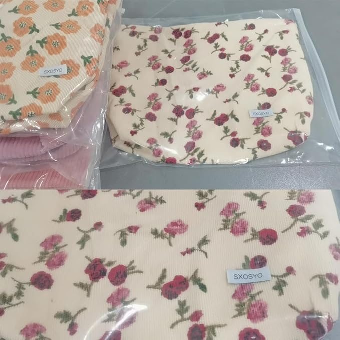 SxoSyo Floral Makeup Bag, Corduroy Cosmetic Bags, Beige