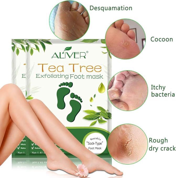Foot Peel Mask 3 Pack， Exfoliator Peel Off Calluses Dead Skin Callus Remover，Soft Smooth Touch Feet-Men Women (Tea Tree)