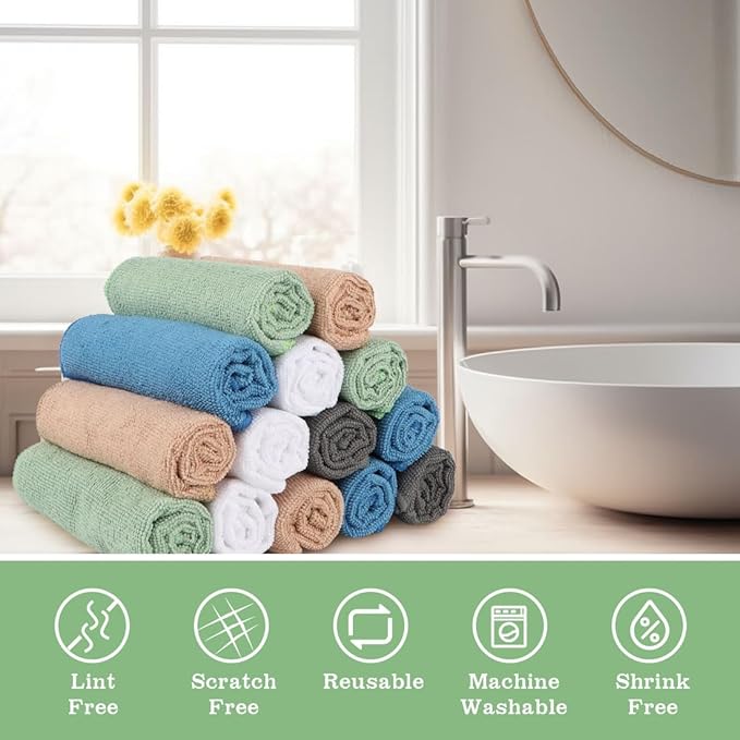 Washcloths Bulk 100 Pack Face Towels (12" x 12"), Highly Soft Wash Cloths and Hand Towels, Fast Drying Multi-Purpose Microfiber Cleansing Cloths for Bathroom, Hotel, Spa, and Salon-Multicolor