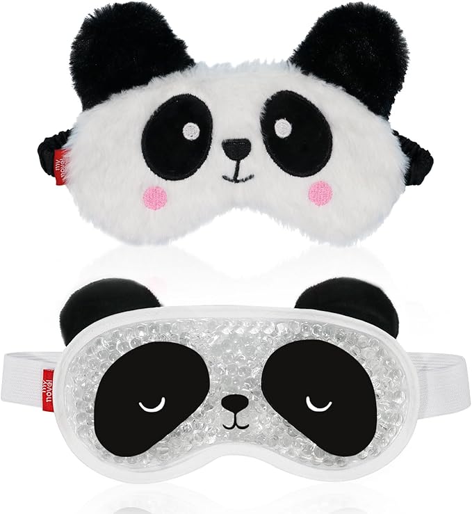 my novel things Cooling Eye Mask and Plush Sleep Mask for Woman 2PCS, Cute Animal Sleeping Mask Soft Blindfold Cold Warm Eye Compress Gifting for Home Spa, Office, Morning Refreshment, Travel