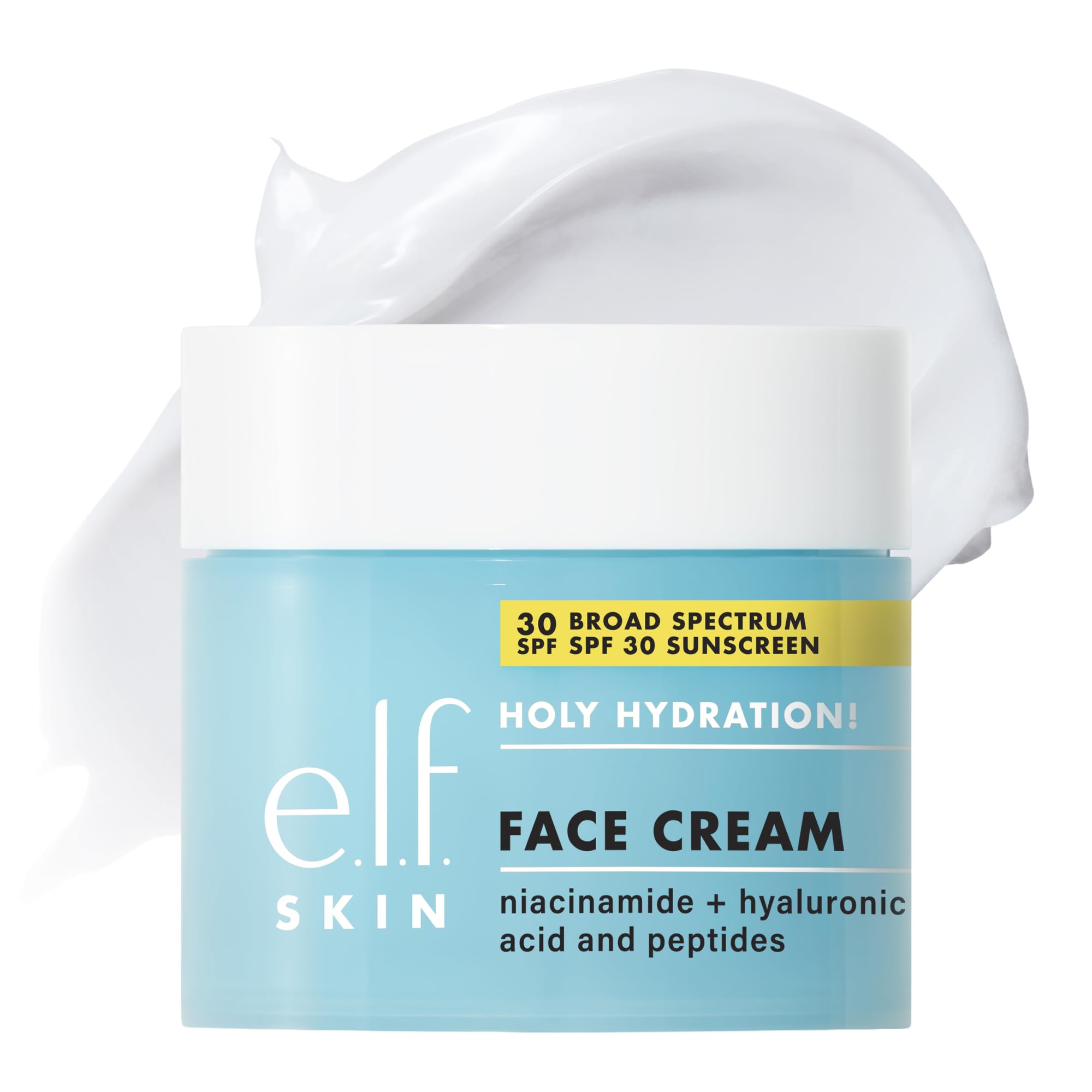 e.l.f. SKIN Holy Hydration! Face Cream Broad Spectrum SPF 30 Sunscreen Moisturizer, Made with Hyaluronic Acid, Niacinamide & Peptides, Lightweight Daily Protection, 1.7 oz