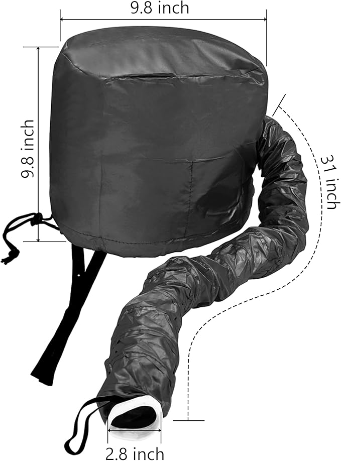 Safety Portable Hair Dryer Bonnet Attachment for Hair Styling, Adjustable Chin Strap and Side Fitting Drawstring Hood Dryers for Hair Home