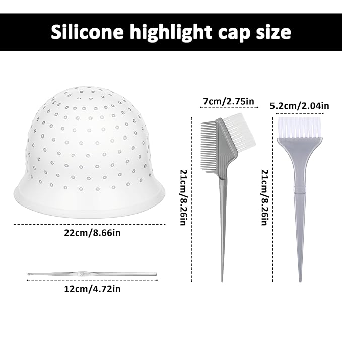TIESOME Silicone Highlighting Cap with Needles & Brushes, Reusable Punched Hair Cap for Salon & Home Hair Coloring (with 3 Tools Set)