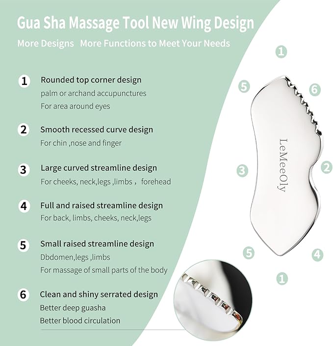 LeMeeOly 2Pcs Gua Sha Facial Tools Stainless Steel, Detailer GuaSha Set for Face and Neck, Natural Skin Care Metal Gua Sha Lymphatic Drainage Face Massage Tool, Gift for Women