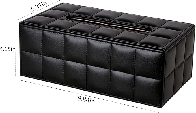 High-end Fashion PU Leather Tissue Box Holder Business Black, Rectangular Napkin Holder Drawer Paper Dispenser, Home Office Car Tissue Holder with Magnetic Bottom (Black Checkered)