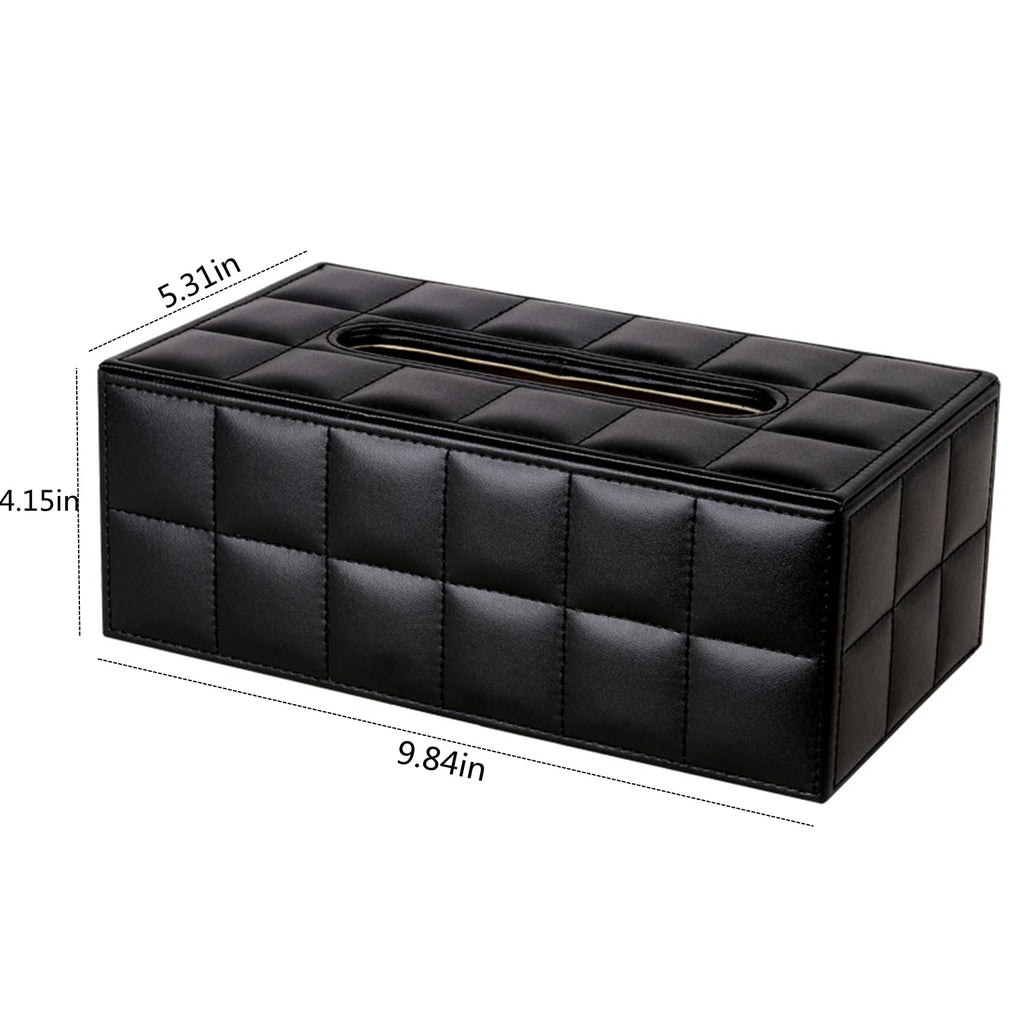 High-end Fashion PU Leather Tissue Box Holder Business Black, Rectangular Napkin Holder Drawer Paper Dispenser, Home Office Car Tissue Holder with Magnetic Bottom (Black Checkered)