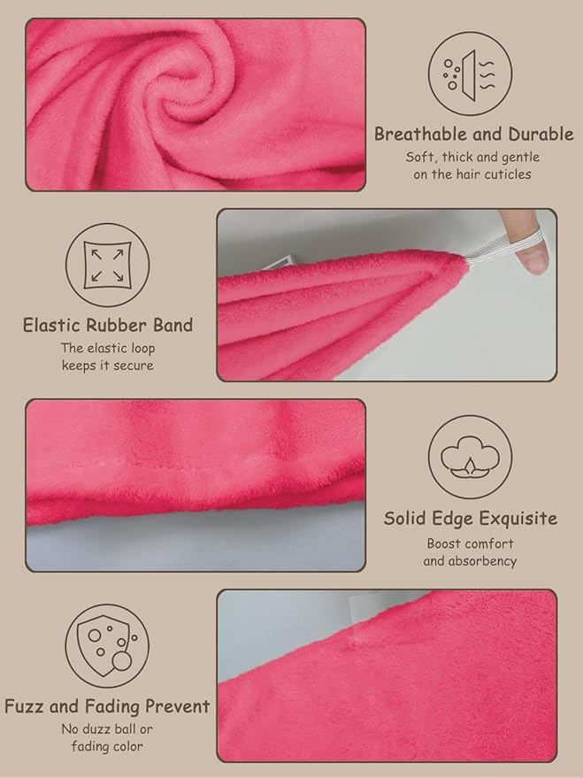 Microfiber Hair Towel Turban 3 Pack | Super Absorbent Quick Drying Hair Wrap for Women with Curly Hair | Anti Frizz Hair Towel Cap for Wet Hair(Red,Pink,White)