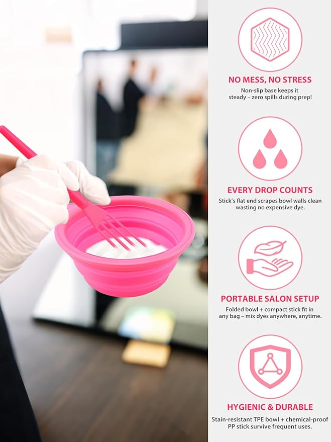 YOOVR 19PCS Hair Bleach Highlighting Kit with Hair Dye Brush and Bowl Set Color Whisk, Highlight Frosting Cap with Hook, Gloves Capes, Home Use Salon Tools for Hair Bleaching Coloring Dying (Pink)