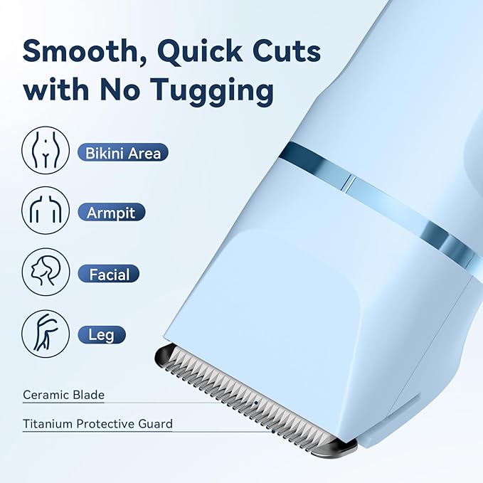 Electric Razors for Women – 4 in 1 Bikini Trimmer with Replaceable Body, Facial, Nose & Foil Shaver Heads, IPX7 Waterproof Pubic Hair Remover, Rechargeable Grooming Kit for Shower & Travel (Blue)