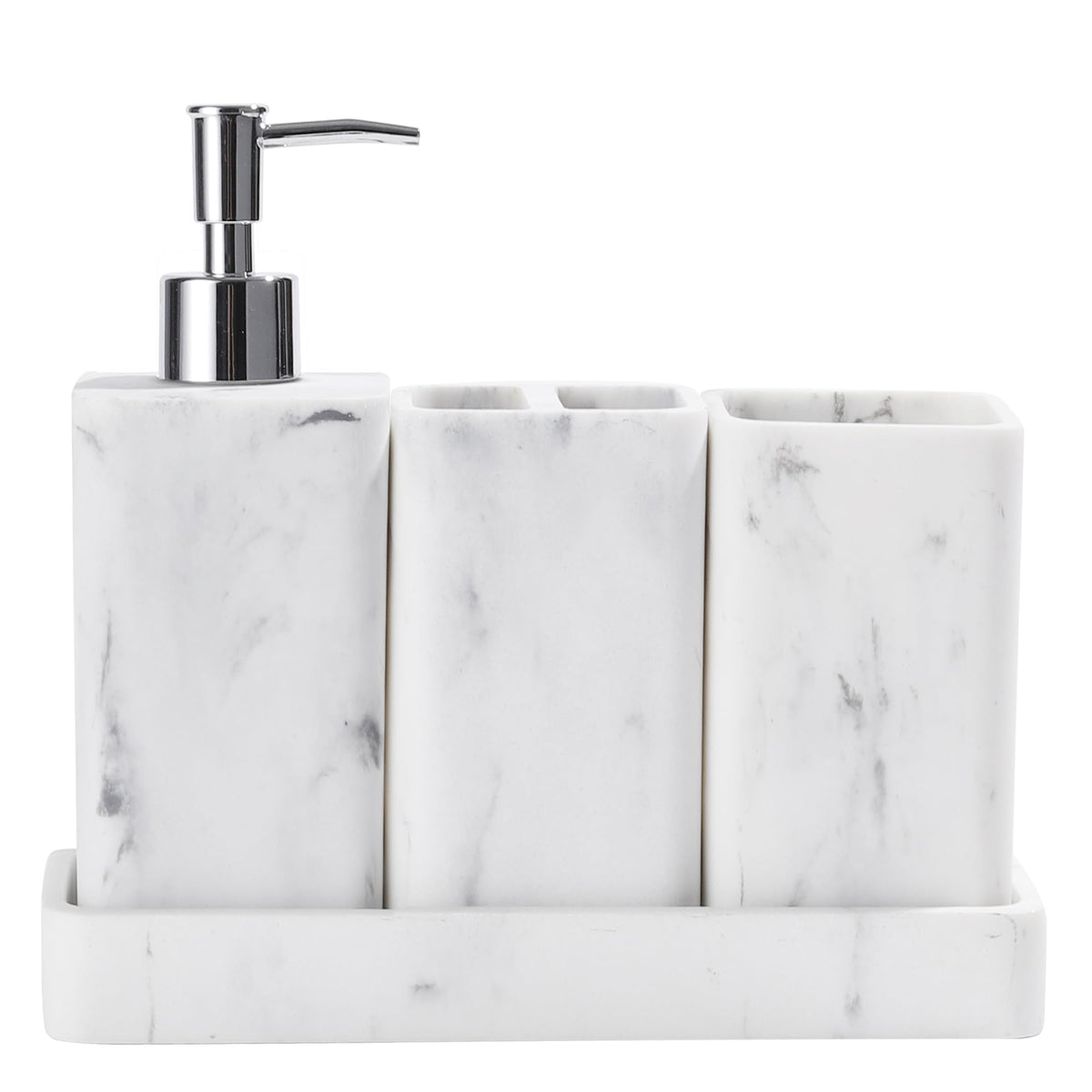 YMXYJM Bathroom Accessories Set, 4 Piece Toothbrush Holder Set Marble White