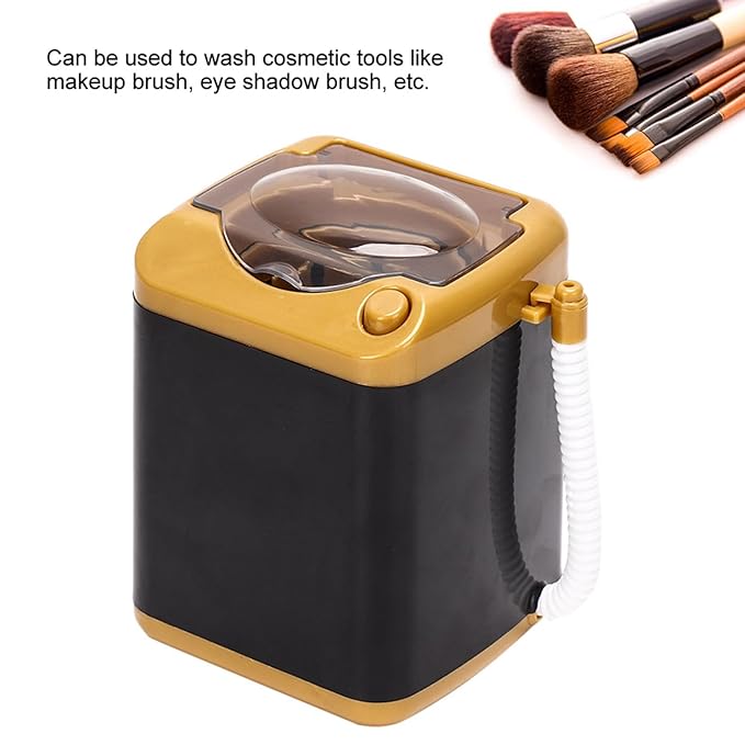 Beufee Mini Washing Machine, Electric Makeup Brush Cleaning Machine Electric Mini Quick Dry Cleaning Washer Cosmetic Tool Cleansing Machine for Home (Gold)