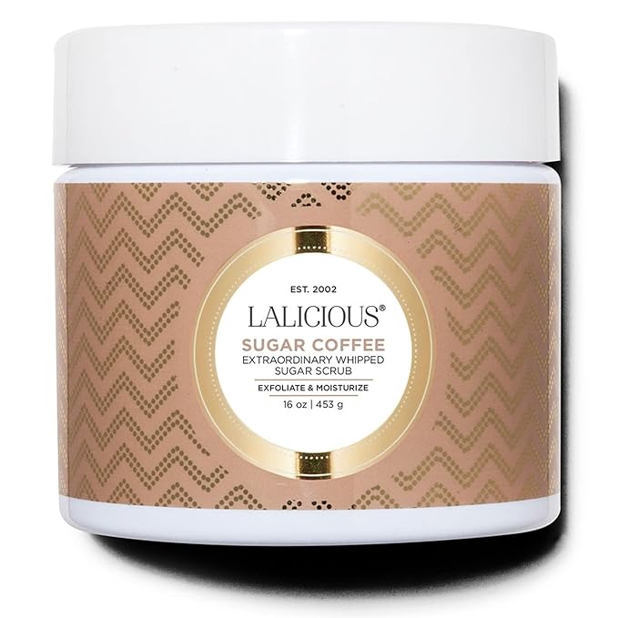 LALICIOUS Sugar Coffee, Exfoliating & Moisturizing Body Scrub with Coconut Oil, Coffee Grounds & Honey for Radiant Skin | Gently Buffs & Smooths Sensitive Skin | No Parabens | Large 16oz