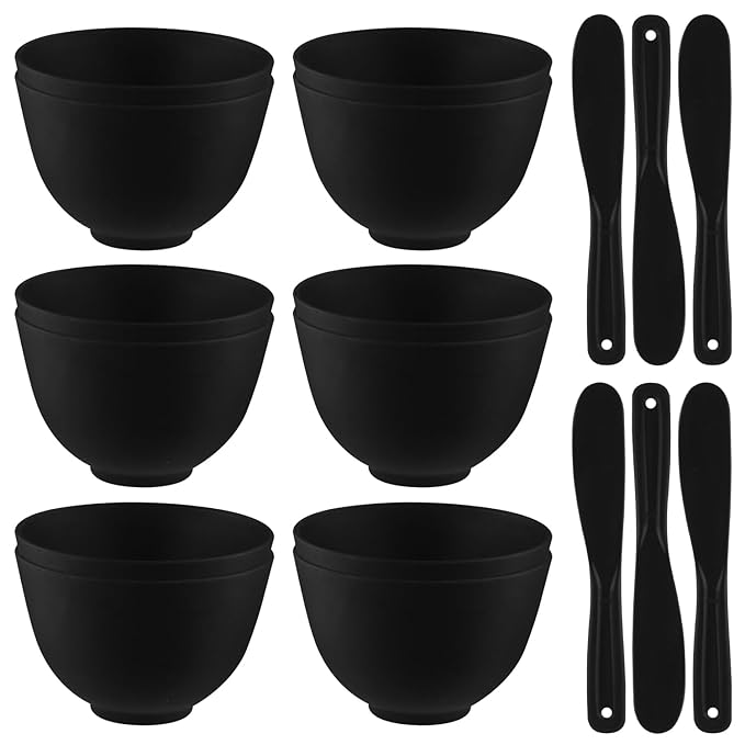 Black Silicone Mixing Bowls Facial Mask Serve Bowl Cosmetic Beauty Tool with Stirring Sticks for Skincare DIY Craft Home Salon - 12 Pcs