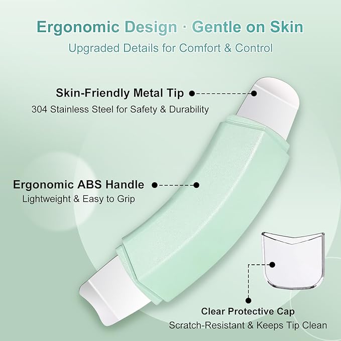HUGJOG Manual Blackhead Remover Tool, Ergonomic Dual-Head Blackhead Scraper with 3-Piece Stainless Steel Extractor Needle Kit, Pore Cleaner Skin Care Tools for Face and Nose
