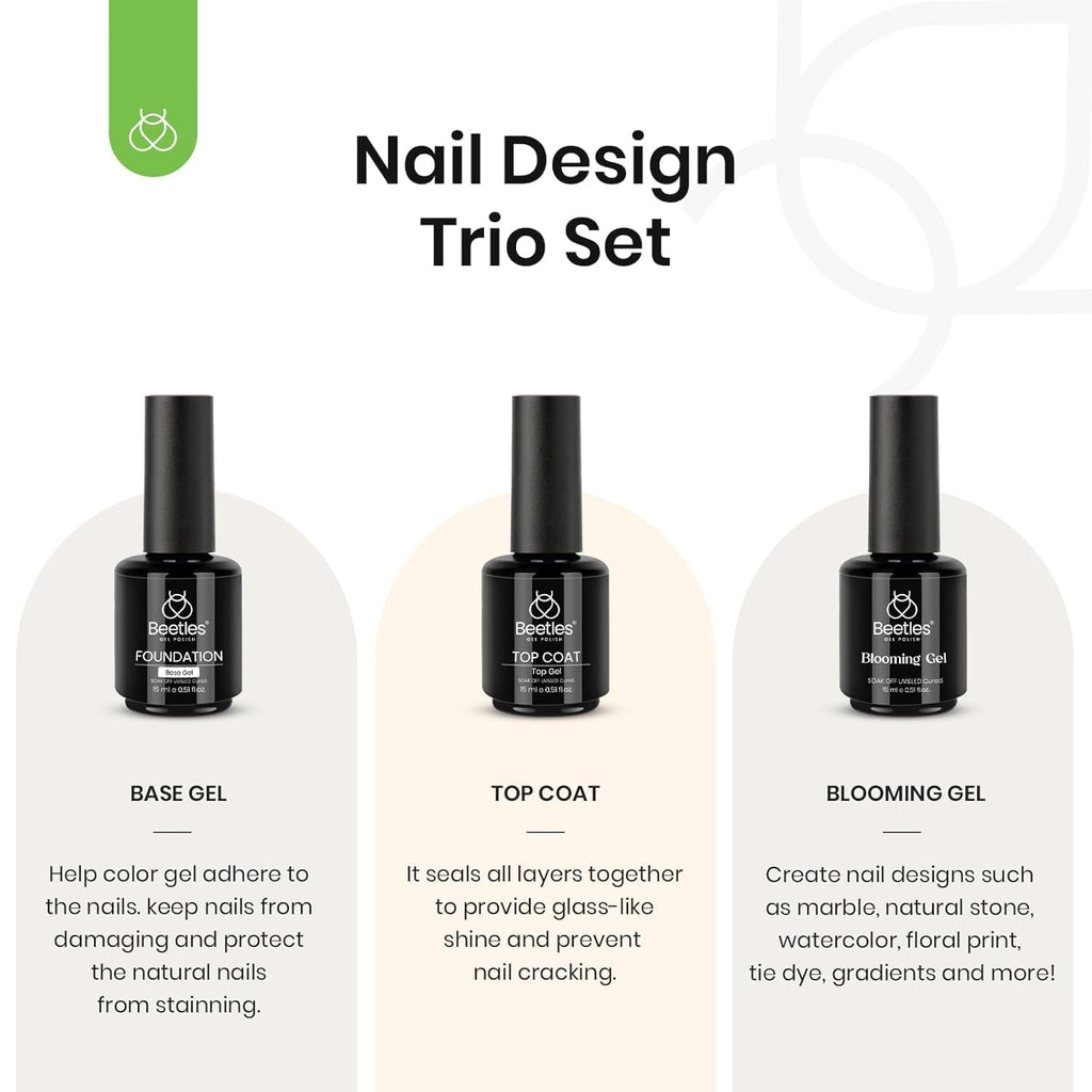 Beetles Blooming Gel Polish & No-Wipe Base and Top Coat Set, 3Pcs 15ml