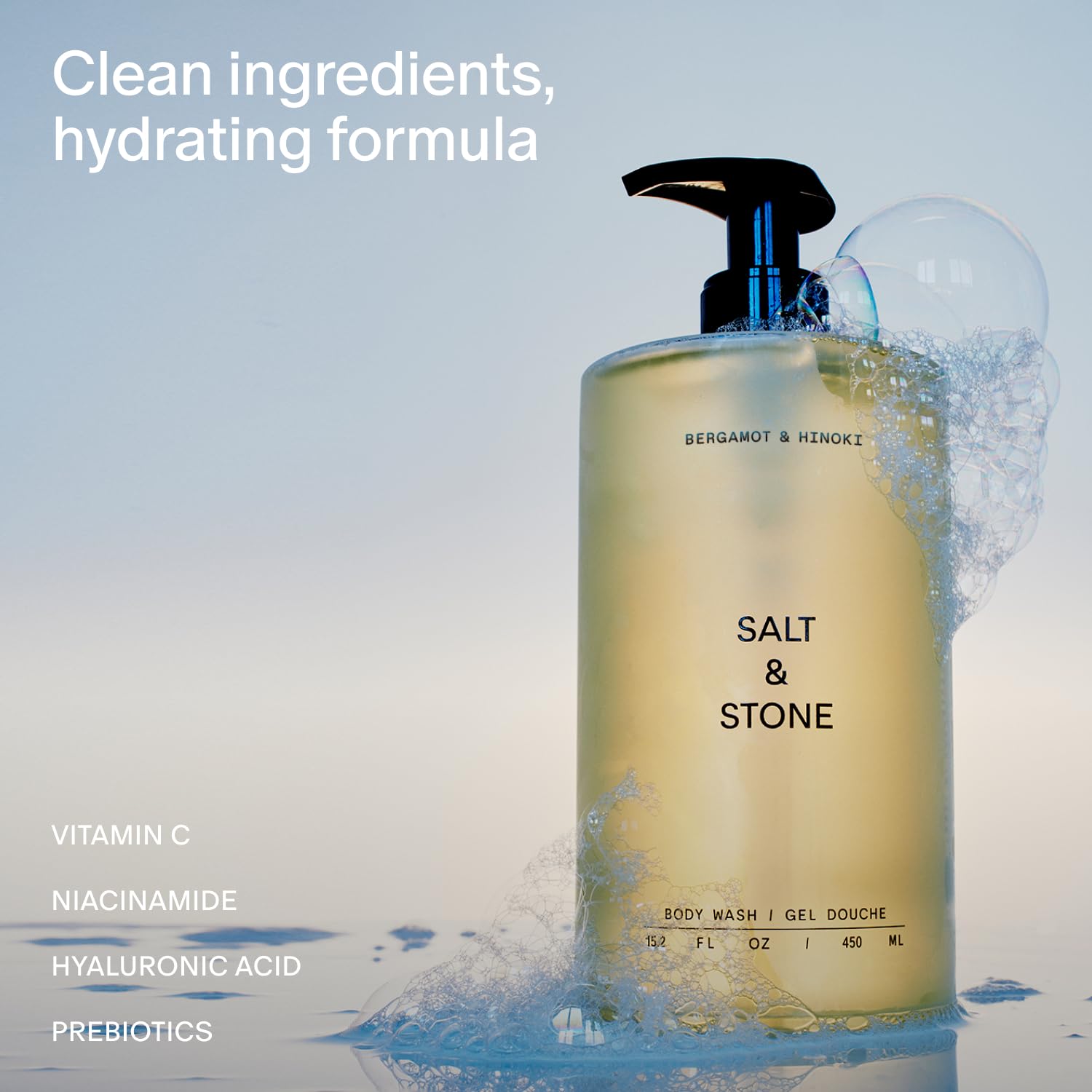 Salt & Stone Body Wash for Women & Men, Bergamot & Hinoki Refill 32 fl oz