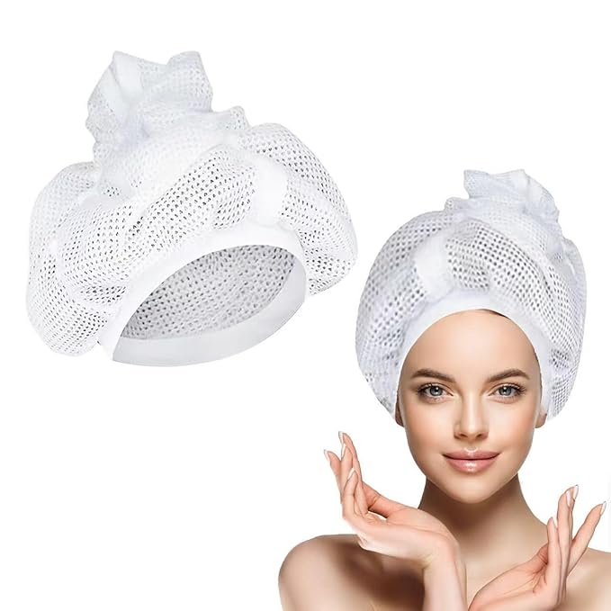 Net Plopping Cap with Drawstring for Curly Hair Drying，Net Plopping Diffuser Cap (WHITE)