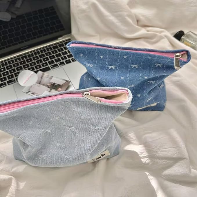 SxoSyo Denim Makeup Bags for Women, Cosmetic Bag Purse, Blue