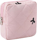 RSRSLEII Small Quilted Cosmetic Pouch for Purse, Mini Cotton Makeup Bag with Compartments, Cute Zipper Lipstick Holder for Women (04Pink Black Bow)