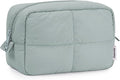 Narwey Travel Makeup Bag for Women Girl, Puffy Padded Make Up Bags Makeup Organizer, Lightweight Toiletry Bag for Cosmetics, Brushes, Travel Essentials (Sage Green)