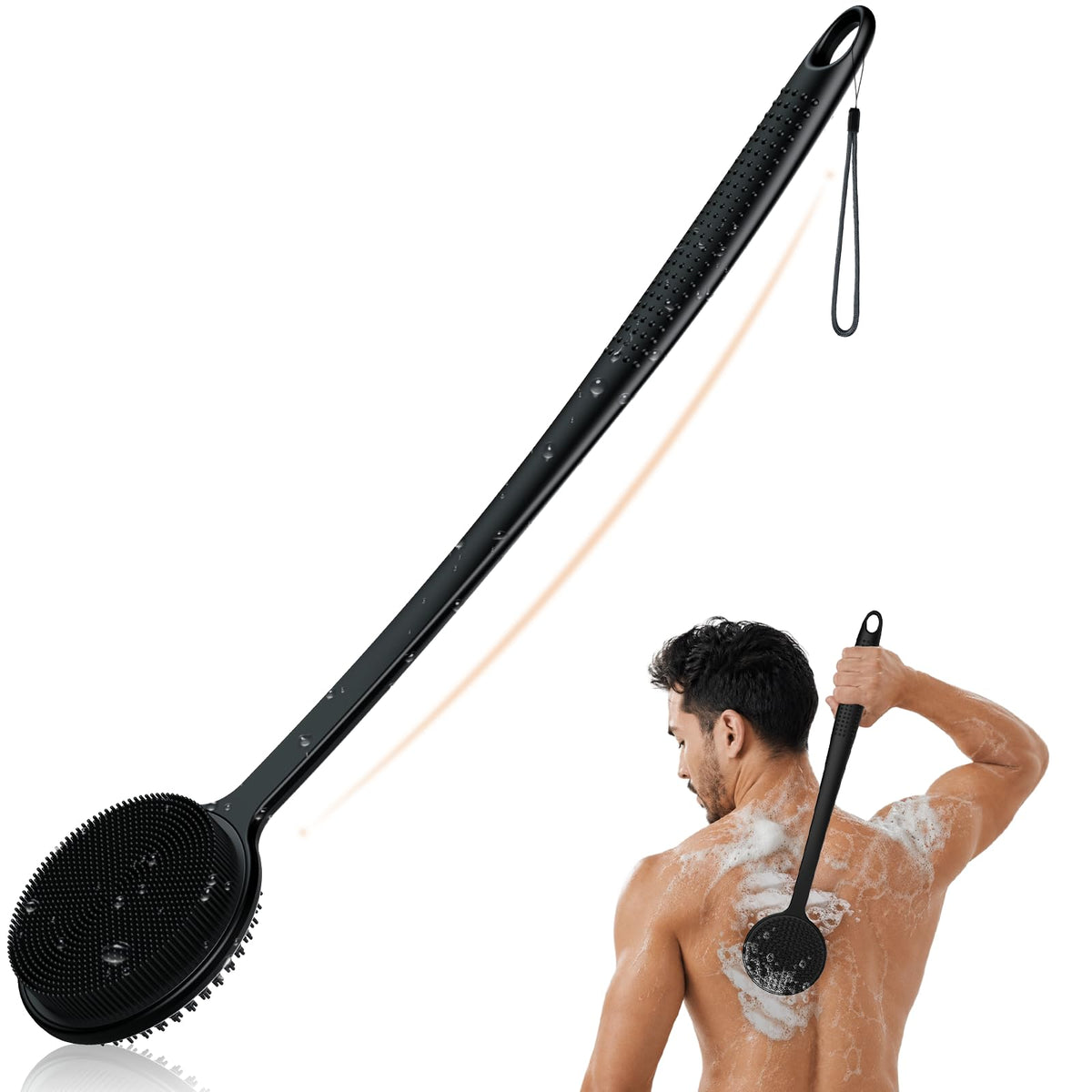 2 Pack Back Scrubber for Shower, 17in Lengthen Long Handle Body Brush, Double Sided Shower Brush for Shower Exfoliating and Massage Can Produce Rich Foam, Long Handle Back Scrubber for Men