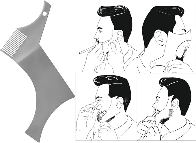 Stainless Steel Beard Shapers with Comb Beard Shaping Styling Tool Beard Shaping Template Guide Comb for Man Beard Trim Metal Stainless Steel Beard Styling Comb